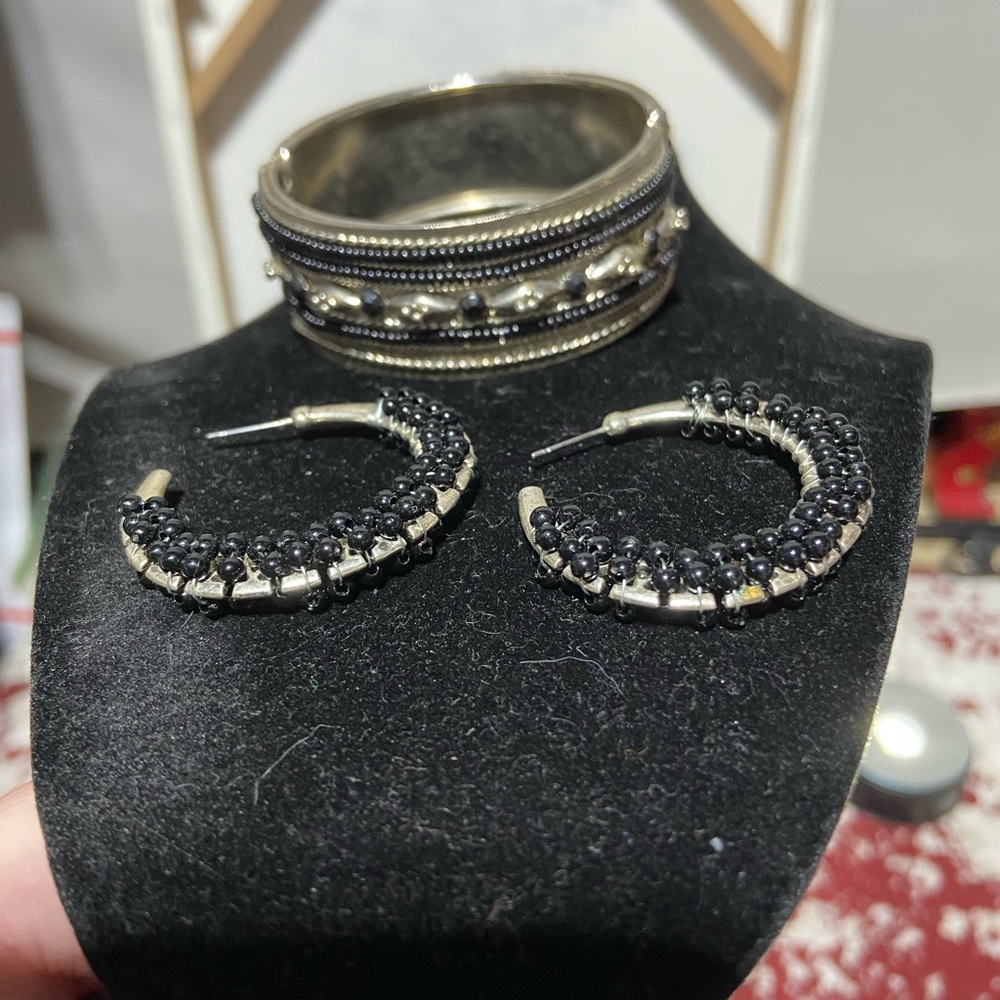 Middle Eastern, Boho Inspired Silver Tone, Black … - image 1